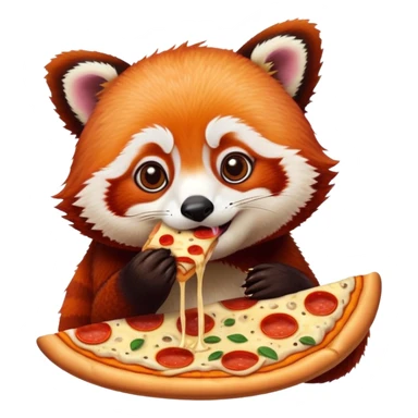 Red panda eating a pizza carbonara sticker