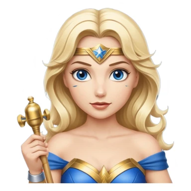 Blonde blue eyed Wonder Woman holding white orchestra conductor’s baton and bell  sticker