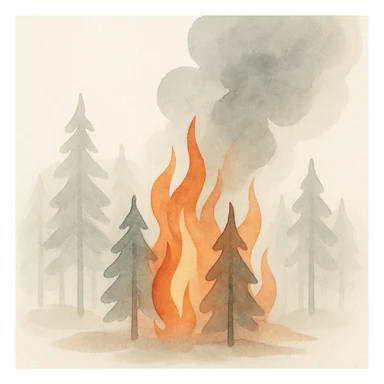 forest fire with dramatic flames and smoke in a painterly style sticker