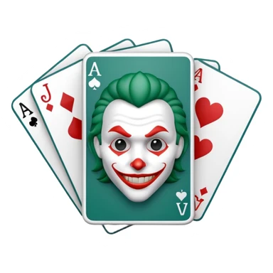 A 3D cartoon set of playing cards with a visible joker card, neat layout, soft shadow, realistic Memoji-style. sticker