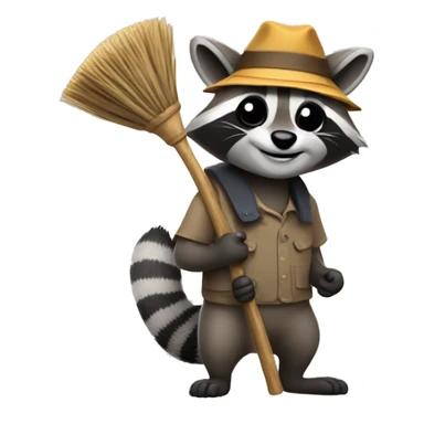 a raccoon with a broom in his hands sticker