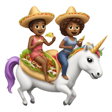 two women eating tacos riding a unicorn sticker