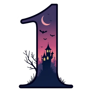 Number 1 in serif italic font with misty, haunting twilight colors sticker