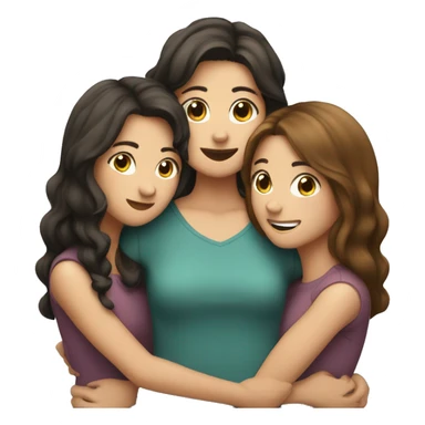 Three brunette best friends hugging , one with short hair, two with long hair ,girls sticker