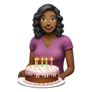 40 years old woman happy with a brithday cake sticker