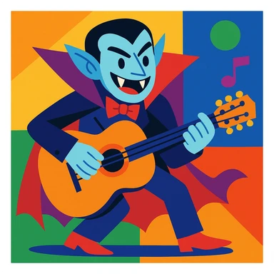 vampire holding a guitar, vibrant and playful sticker