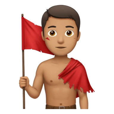 man holding a red flag sticker