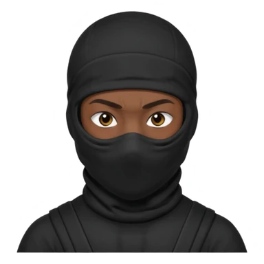 🥷🏽: inspire toi de cet emoji faisant en sorte qu’il est les mains sur les deux côtés de la tête, garde sa cagoule noir avec uniquement ses yeux apparent  sticker