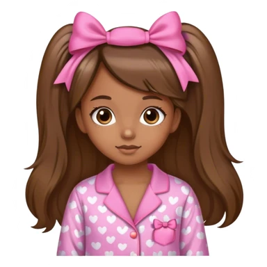 Cute curly with highlights and long hair brown skinned girls in pink bow pijamas sticker
