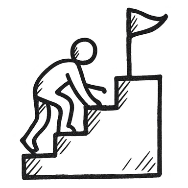 hand drawn black outline icon of a person climbing up a flag, crawling up steps, simple and clear, no fill sticker