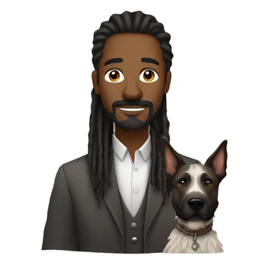 man with dreadlocks, mustache and goatee alongside a brindle colored dutch shepherd dog sticker