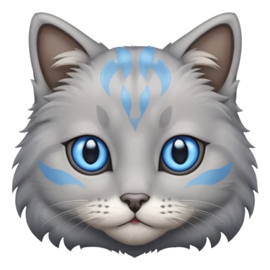 a gray cat with blue eyes on its forehead sticker