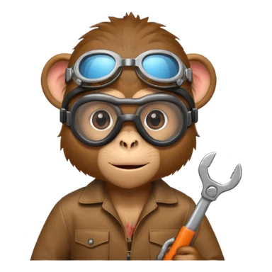 Curious monkey with goggles, holding a wrench or small gadget. sticker