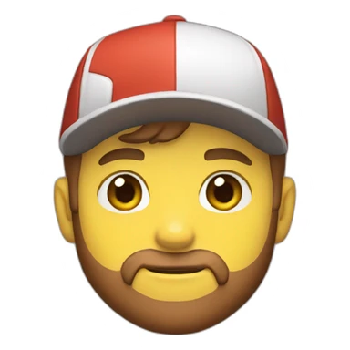 white man with brown hair and beard and a red cap, holding and a pikachu pokemon sticker
