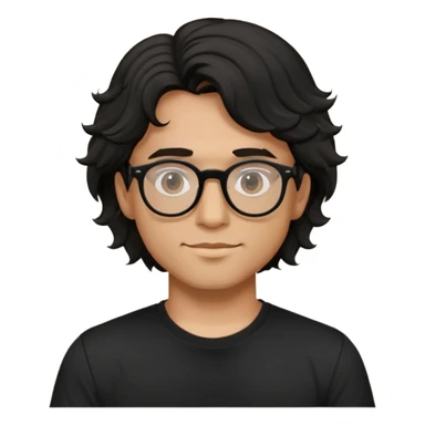 zumbie cabelo ondulado médio preto, camiseta preta, oculos redondo masculino  sticker