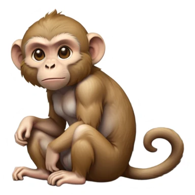 cinematic-macaque-realistic-full-body-sitting-emoji,-compact-muscular-frame-poised-on-a-rocky-outcrop,-short-curled-tail-resting-behind,-head-tilted-dramatically,-thick-dense-fur-in-warm-shades-of-brown-and-grey,-expressive-eyes-filled-with sticker