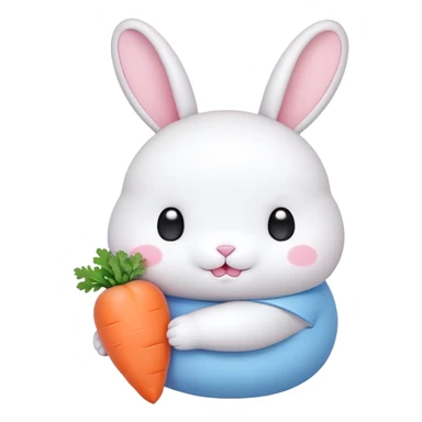 A fat bunny character in Sanrio style, large head with big round eyes, blushing cheeks, small mouth, minimal facial features, tiny spikes, pastel pink and blue colors, clean bold outlines, rounded shapes sticker