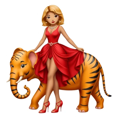 Tigre femmina a due zampe elefante con tacchi e vestiti da sera elegante rosso sticker