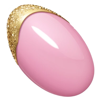 Short almond nails that are pink with gold  sticker