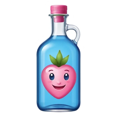 Smiling bottle of oil blue top pink outside with logo that says berry oil sticker
