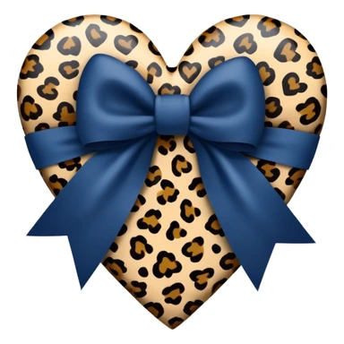 Navy Blue heart with leopard print bow in the centre sticker