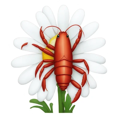 Crawfish holding a daisy sticker