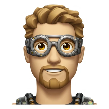 Male cyborg head with light brown hair, light brown beard, steampunk glasses, circuits, wires  sticker