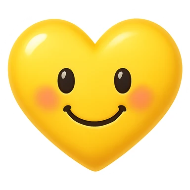 a cute yellow heart emoji, shiny, with a smiling face, blushing cheeks sticker