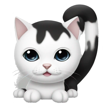 white cat with black ears,black dot above right eye, black tail and has black dot on right side of body sticker