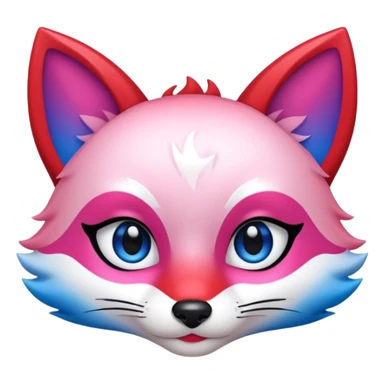 Mascara Kitsune Azul, Vermelho e Rosa degrade sticker