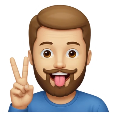 Man with beard sticking tongue out with peace sign up to tongue sticker