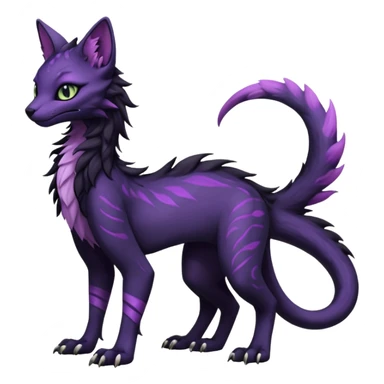 Kawaii dark black purplish blackish edgy fantasy ethereal feline-vernid-sergal-monster-fursona animal creature full body with intricate markings  sticker