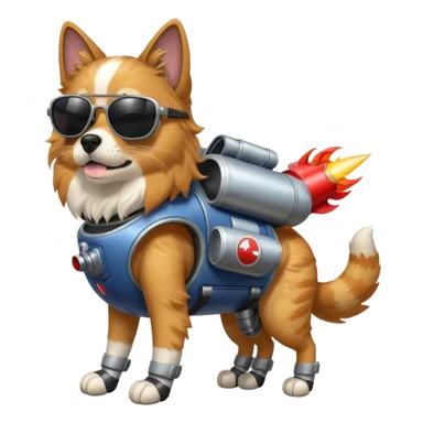 A big dog mixed with a cat that has a jet pack and has rocket boots and has 8 legs and wearing sunglasses  sticker