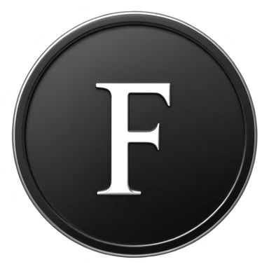 Emoji icon of a black coin with engraved letter F, minimalist style, isolated, no color sticker