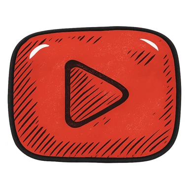 puffy cartoonish YouTube logo in red, rounded bubble-like shape, bold outlines, deep shadows, bright highlights, no background, juicy outlined style sticker