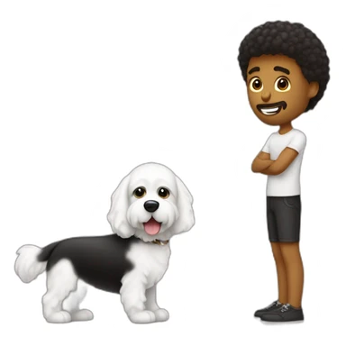 hombre blanco de pelo negro abrazando a una perrita color café raza grande sticker