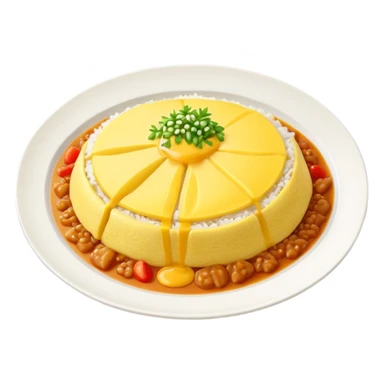 Tasty omurice with a big portion of rice dish on a big plate (no tomatoes, no beans)   sticker