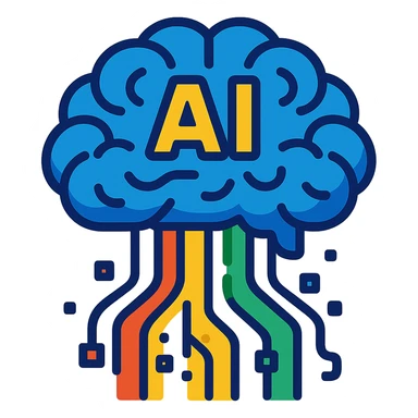 AI brain with colorful data streams sticker
