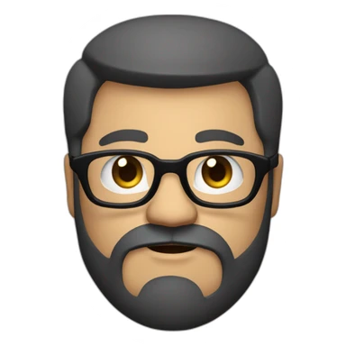 Mid age angry chubby developer with light brown skin long beards and glasses and a very short black hair sticker