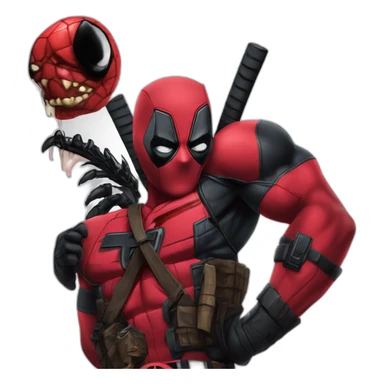 Deadpool qui fait un câlin à Venom sticker