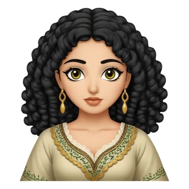 Godly beautiful Palestinian woman , with curly hair and defined eyeliner, and traditional thoob dress sticker