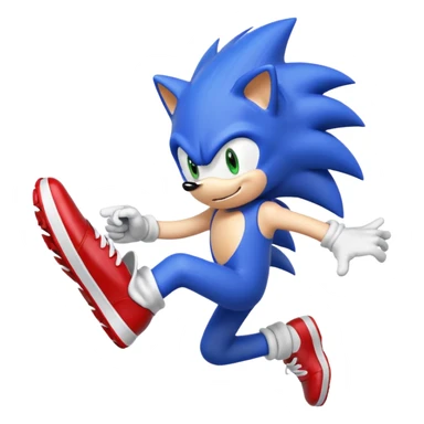 Sonic the Hedgehog running, blue spiky hair, white gloves, red shoes, motion lines sticker