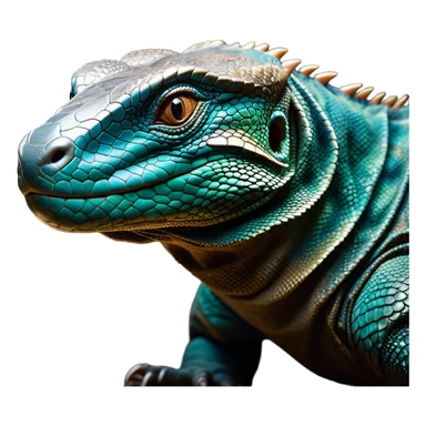 Cinematic Realistic Comical Komodo Dragon Portrait Emoji, Head tilted dramatically with an exaggeratedly amused expression, featuring a striking, glossy scaled hide with bold textures and wide, expressive eyes brimming with playful disbelief, rendered with lifelike detail and natural hues, high shine, dramatic yet playful, styled with an air of cheeky reptilian mischief, soft glowing outline, capturing the essence of a spirited and over‐the‐top Komodo dragon that looks ready to charge its way into viral fame! sticker