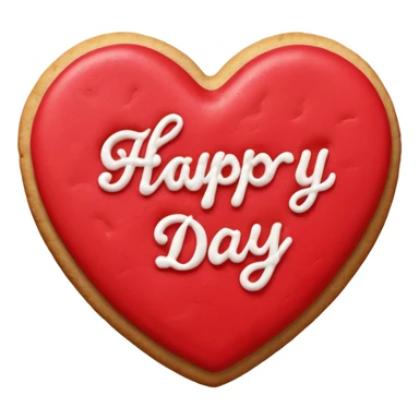 Heart-shaped cookie with red icing emoji, write 'happy valentine's day' on top of the red icing in white icing sticker