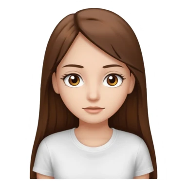 Chica de pelo liso ,largo y marrón con ojos color marrón  y una camiseta blanca y la piel blanca con pestañas sticker