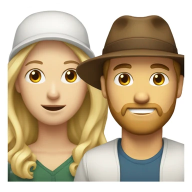 White male  wearing a hat with a beard and brown hair, white female with short blonde hair  sticker