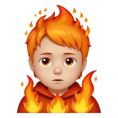 apple style emoji of a small child looking sad with fire in the background sticker