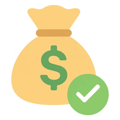 money bag with a green check mark badge in the lower right corner sticker