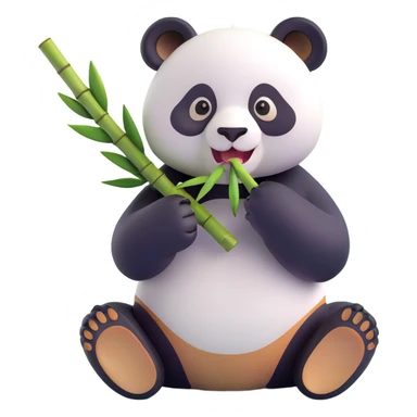 panda eating bamboo in forrest background, close up pose sticker