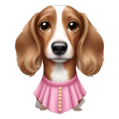 Dachshund dapple brown and white long hair with pink dress sticker